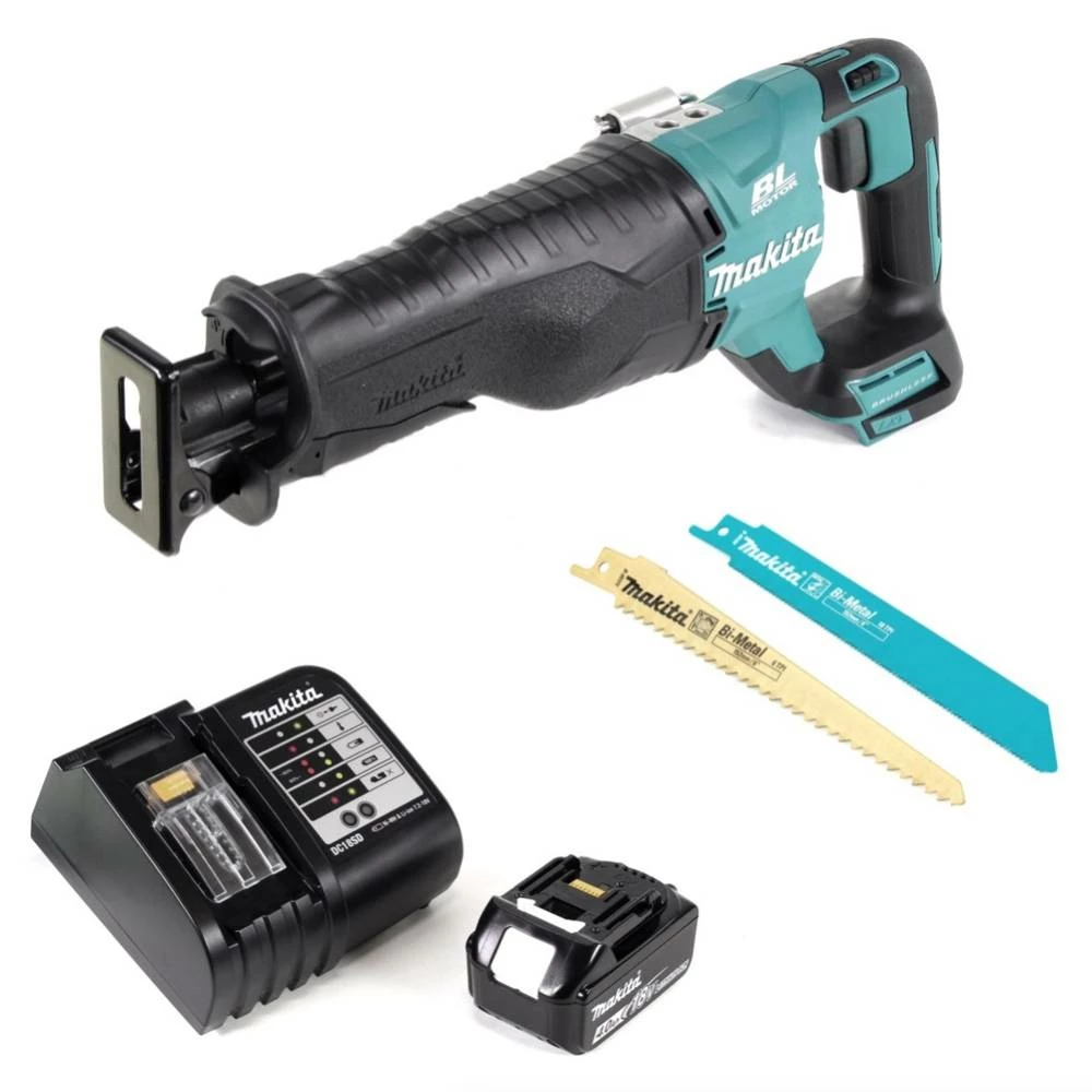 Makita DJR 187 SM1 Akku Reciprosäge 18 V Brushless Säbelsäge + 1x 4,0 Ah Akku + Ladegerät + 20x Sägeblätter 1 Makita DJR 187 SM1 Akku Reciprosäge 18 V Brushless Säbelsäge + 1x 4,0 Ah Akku + Ladegerät + 20x Sägeblätter