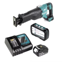 Makita DJR 187 RT Akku Reciprosäge 18 V Brushless Säbelsäge + 1x Reciprosägeblatt Sortiment ( P-81290 ) + 1x 5,0 Ah Akku + Ladegerät