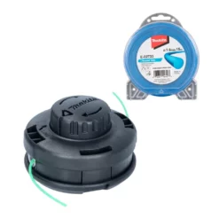 Makita 2-Fadenkopf Tap&Go 2,0 Mm ( 191D91-7 ) + Mähfaden Rund 1,6 Mm 15 M ( E-02733 ) Für 18 V Akku Rasentrimmer DUR 187 Und DUR 188