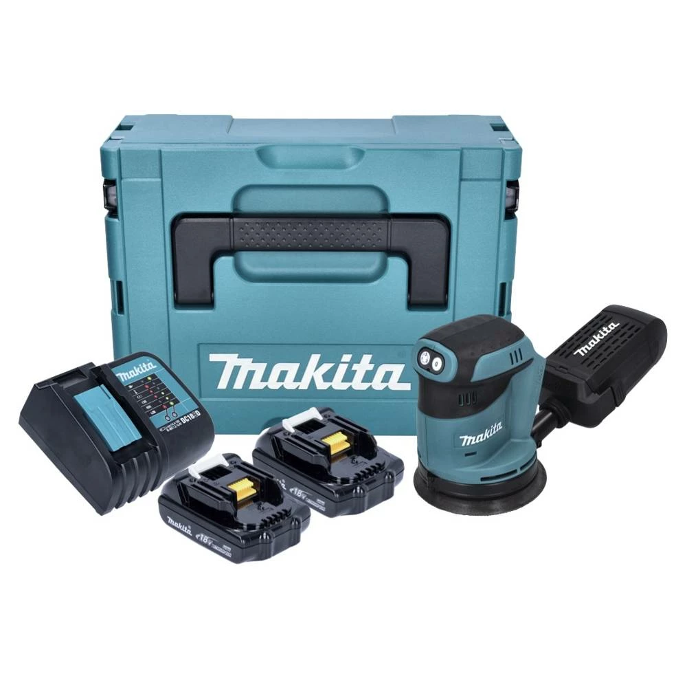 Makita DBO 180 SYJ Akku Exzenterschleifer 18 V 125 Mm + 2x Akku 1,5 Ah + Ladegerät + Makpac 1 Makita DBO 180 SYJ Akku Exzenterschleifer 18 V 125 Mm + 2x Akku 1,5 Ah + Ladegerät + Makpac