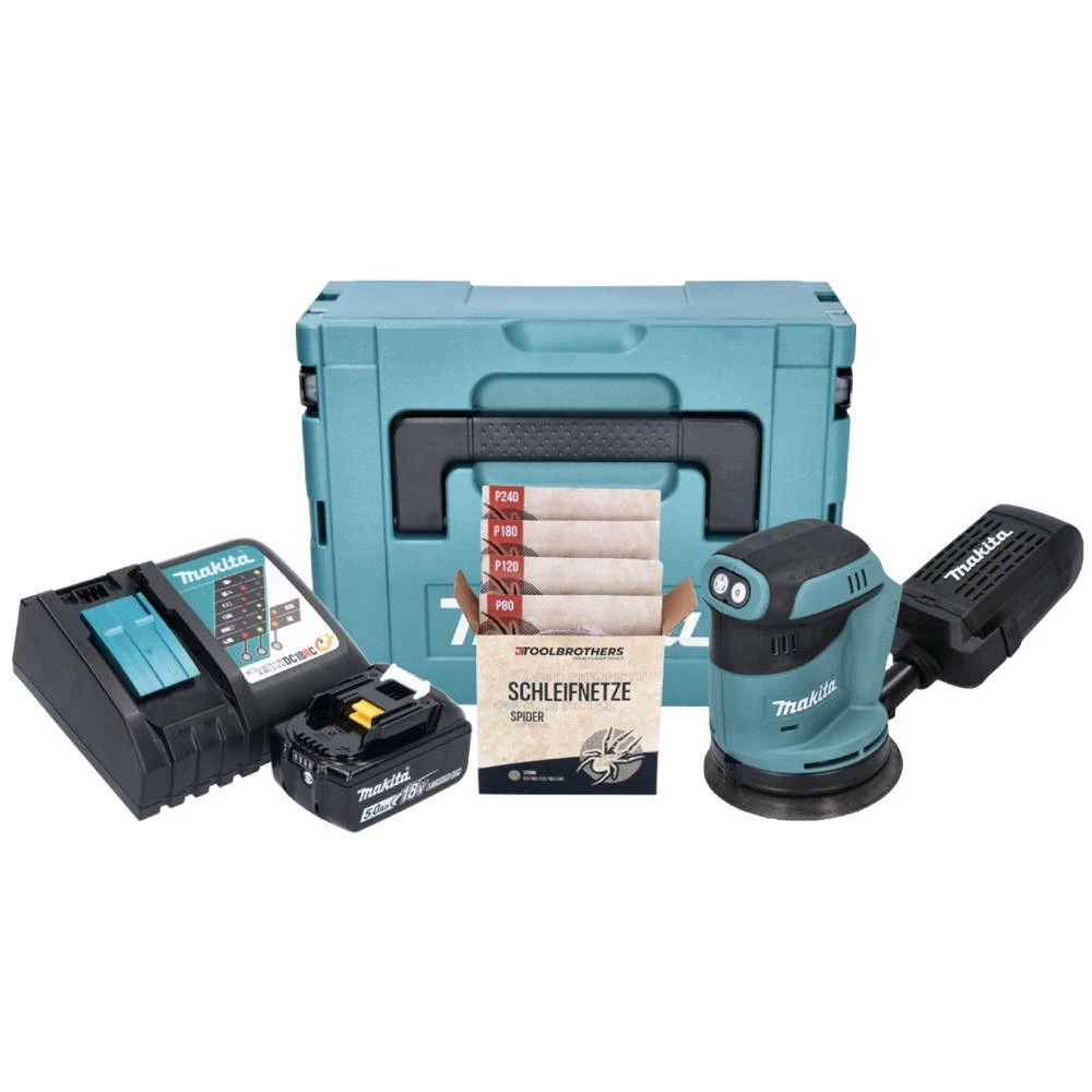 Festool Verkauf -Festool Verkauf 41910 Makita DBO 180 RT1J Akku Exzenterschleifer 18 V 125 mm 1x Akku 5 0 Ah Ladegeraet Toolbrothers SPIDER Schleifset Makpac 1