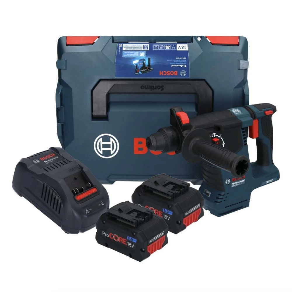 Bosch GBH 18V-24 C Professional Akku Bohrhammer 18 V 2,4 J Brushless SDS Plus + 2x ProCORE Akku 8,0 Ah + Ladegerät + L-BOXX 1 Bosch GBH 18V-24 C Professional Akku Bohrhammer 18 V 2,4 J Brushless SDS Plus + 2x ProCORE Akku 8,0 Ah + Ladegerät + L-BOXX