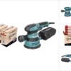 Makita BO 5041 Exzenterschleifer / Schleifmaschine 300 W 125 Mm + 2x Toolbrothers SPIDER Netzschleifmittel Set