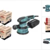 Makita BO 5041 Exzenterschleifer / Schleifmaschine 300 W 125 Mm + 4x Toolbrothers SPIDER Netzschleifmittel Set
