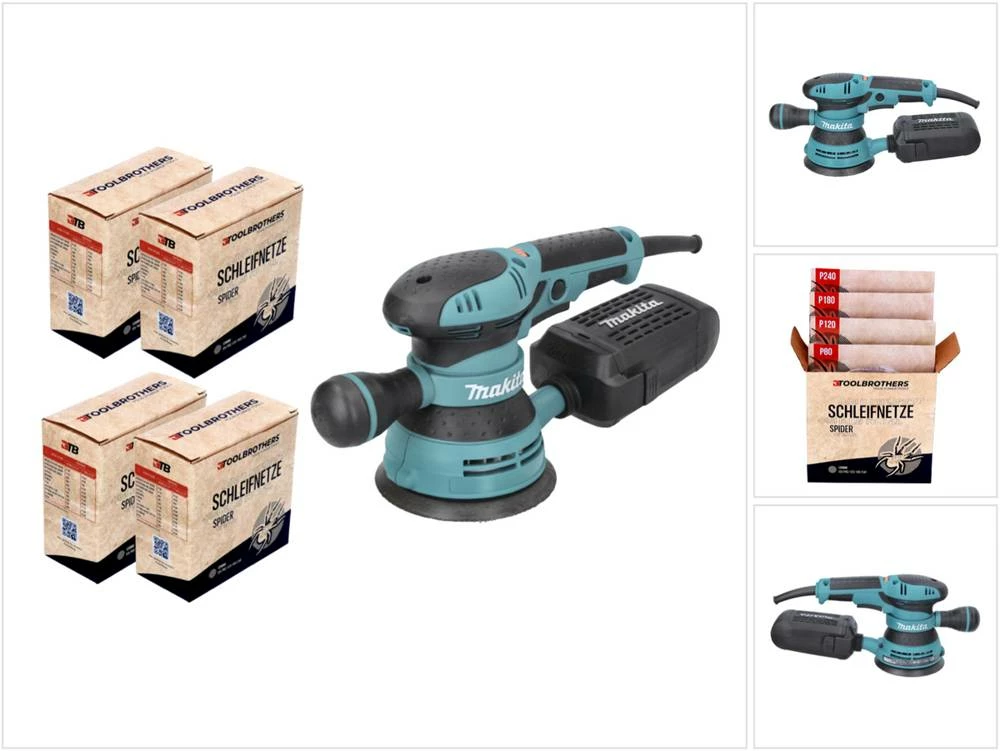 Makita BO 5041 Exzenterschleifer / Schleifmaschine 300 W 125 Mm + 4x Toolbrothers SPIDER Netzschleifmittel Set 1 Makita BO 5041 Exzenterschleifer / Schleifmaschine 300 W 125 Mm + 4x Toolbrothers SPIDER Netzschleifmittel Set