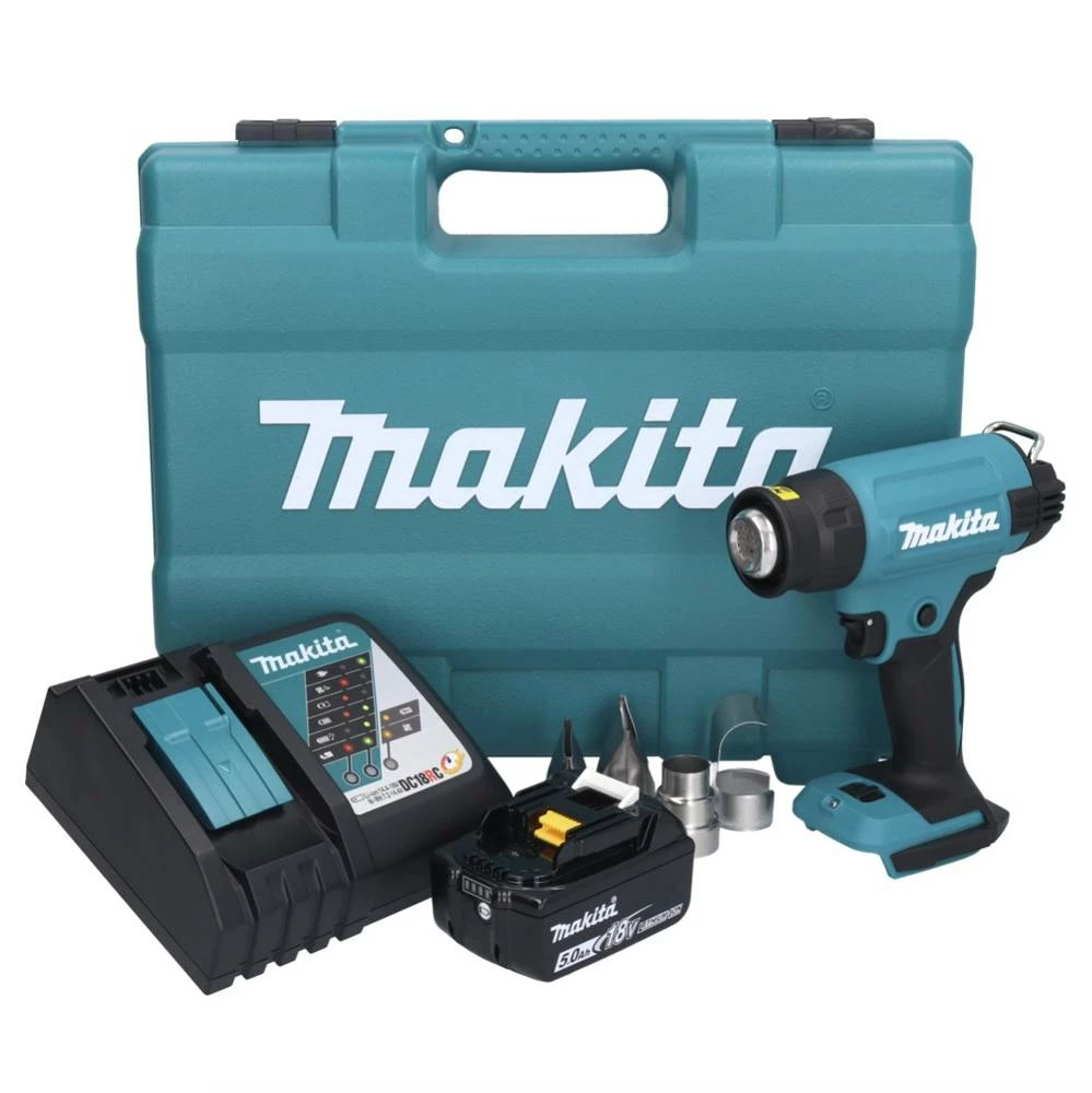 Makita DHG 181 RT1K Akku Heißluftgebläse 18 V 150 - 550°C + 1x Akku 5,0 Ah + Ladegerät + Koffer 1 Makita DHG 181 RT1K Akku Heißluftgebläse 18 V 150 - 550°C + 1x Akku 5,0 Ah + Ladegerät + Koffer