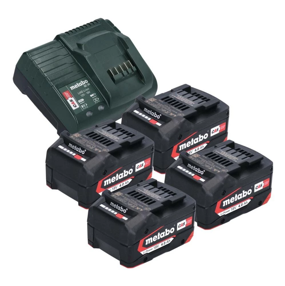 Metabo Basic Set 4x Li-Power Akkupack 18 V 4,0 Ah + Metabo SC 30 Ladegerät 12 - 18 V 1 Metabo Basic Set 4x Li-Power Akkupack 18 V 4,0 Ah + Metabo SC 30 Ladegerät 12 - 18 V