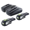 Festool Energie Set 2x BP 18 Li 3,0 Ergo I Akku 18 V 3,0 Ah / 3000 MAh Li-Ion ( 2x 577704 ) + TCL 6 DUO Doppel Ladegerät ( 577017 )