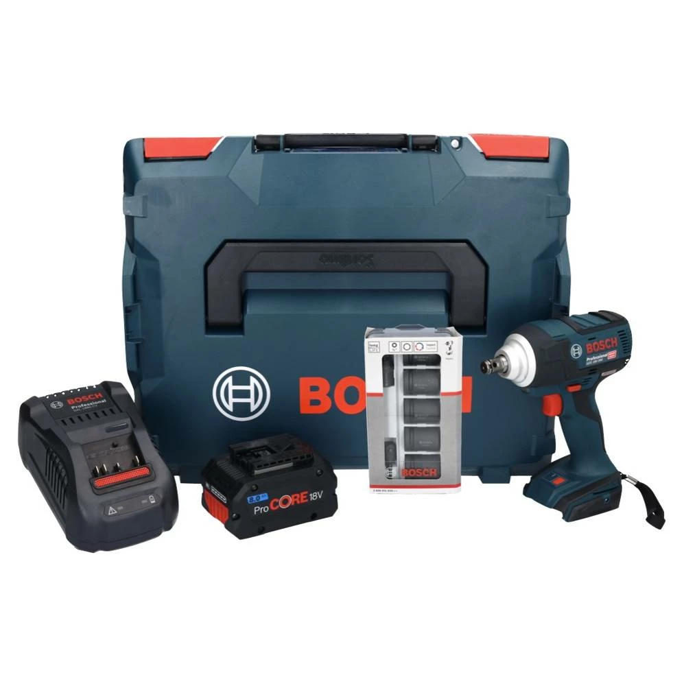 Bosch GDS 18V-300 Akku Schlagschrauber 18 V 300 Nm 1/2" Brushless + 1x ProCORE Akku 8,0 Ah + Ladegerät + 7 Tlg. Steckschlüssel Set + L-Boxx 1 Bosch GDS 18V-300 Akku Schlagschrauber 18 V 300 Nm 1/2" Brushless + 1x ProCORE Akku 8,0 Ah + Ladegerät + 7 Tlg. Steckschlüssel Set + L-Boxx
